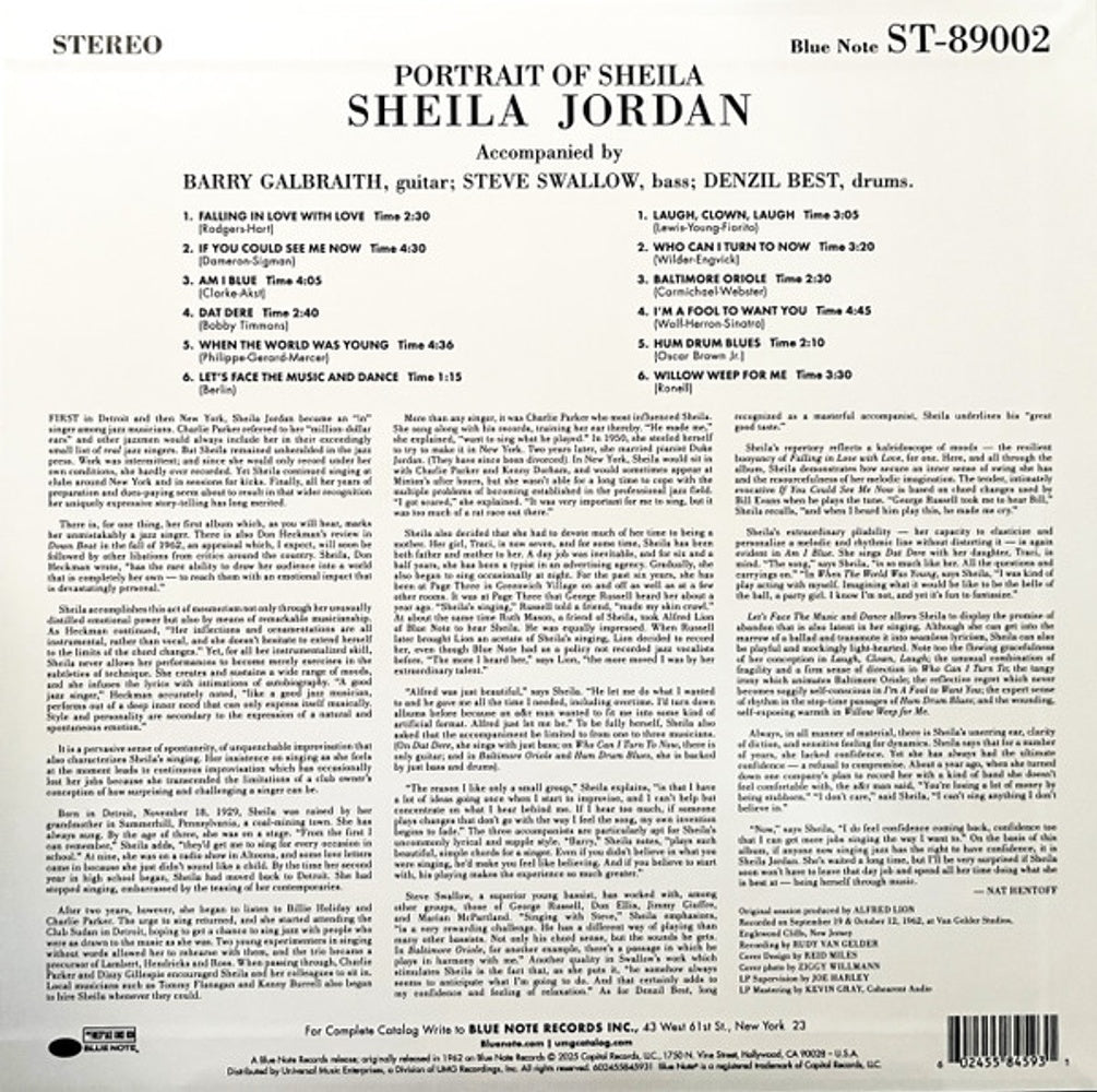 Back Cover: Sheila Jordan – Portrait Of Sheila (Blue Note Tone Poet Edition LP Vinyl) Vinyl LP | Relix