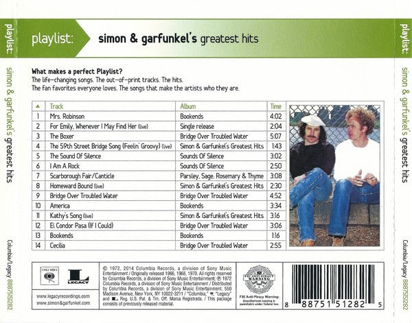 Back Cover: Simon & Garfunkel – Playlist: Very Best of CD | Relix
