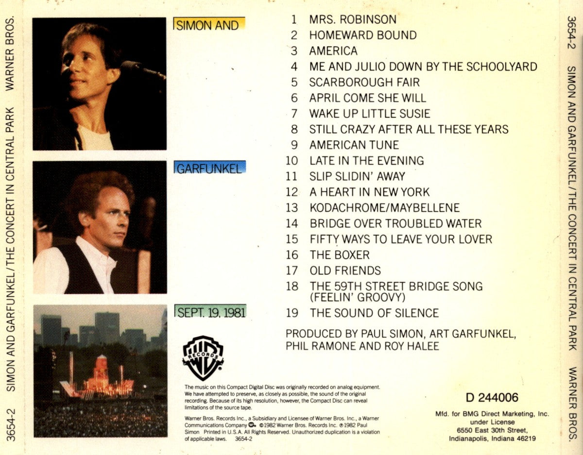 Back Cover: Simon & Garfunkel – The Concert In Central Park Vinyl LP | Relix