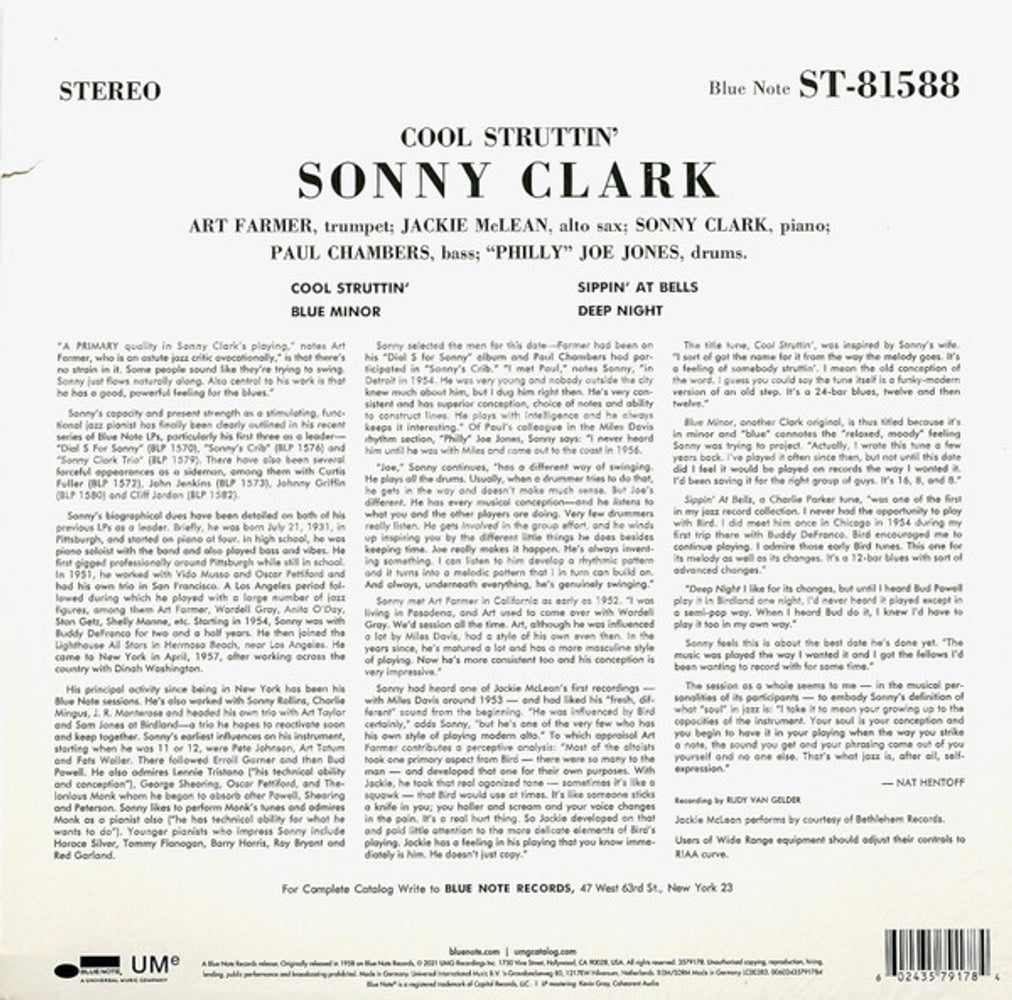 Back Cover: Sonny Clark – Cool Strutti Vinyl LP | Relix