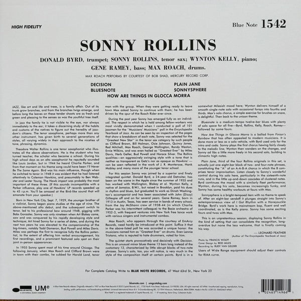 Back Cover: Sonny Rollins – Volume 1 (Blue Note Classic Vinyl Edition, 180 Gram) Vinyl LP | Relix