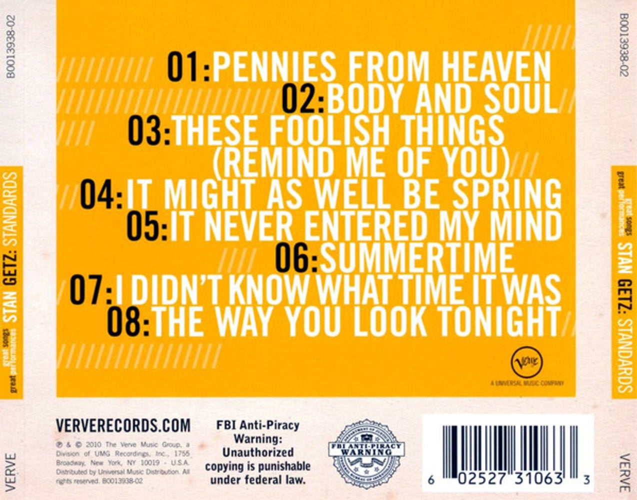 Back Cover: Stan Getz – Standards (Great Songs/Great Performances CD) CD | Relix