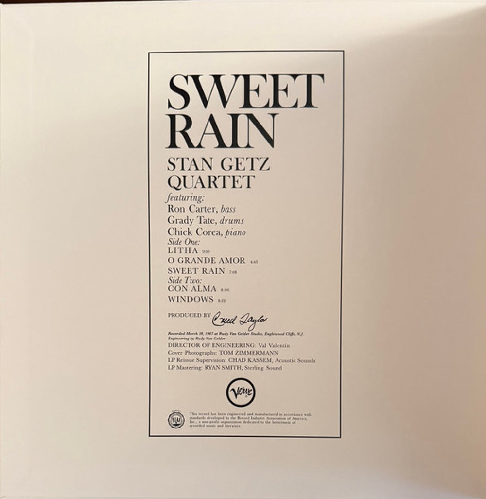 Back Cover: Stan Getz – Sweet Rain (Verve Acoustic Sounds Series LP Vinyl) Vinyl LP | Relix