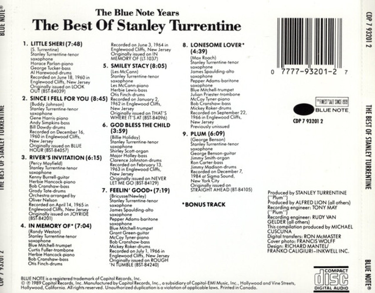 Back Cover: Stanley Turrentine – Best of CD | Relix