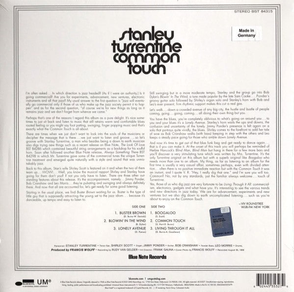 Back Cover: Stanley Turrentine – Common Touch (Blue Note Classic Vinyl Series) Vinyl LP | Relix