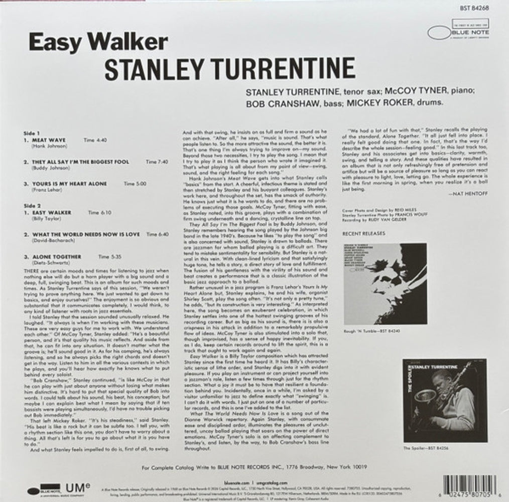 Back Cover: Stanley Turrentine – Easy Walker (Blue Note Classic Vinyl Edition) Vinyl LP | Relix