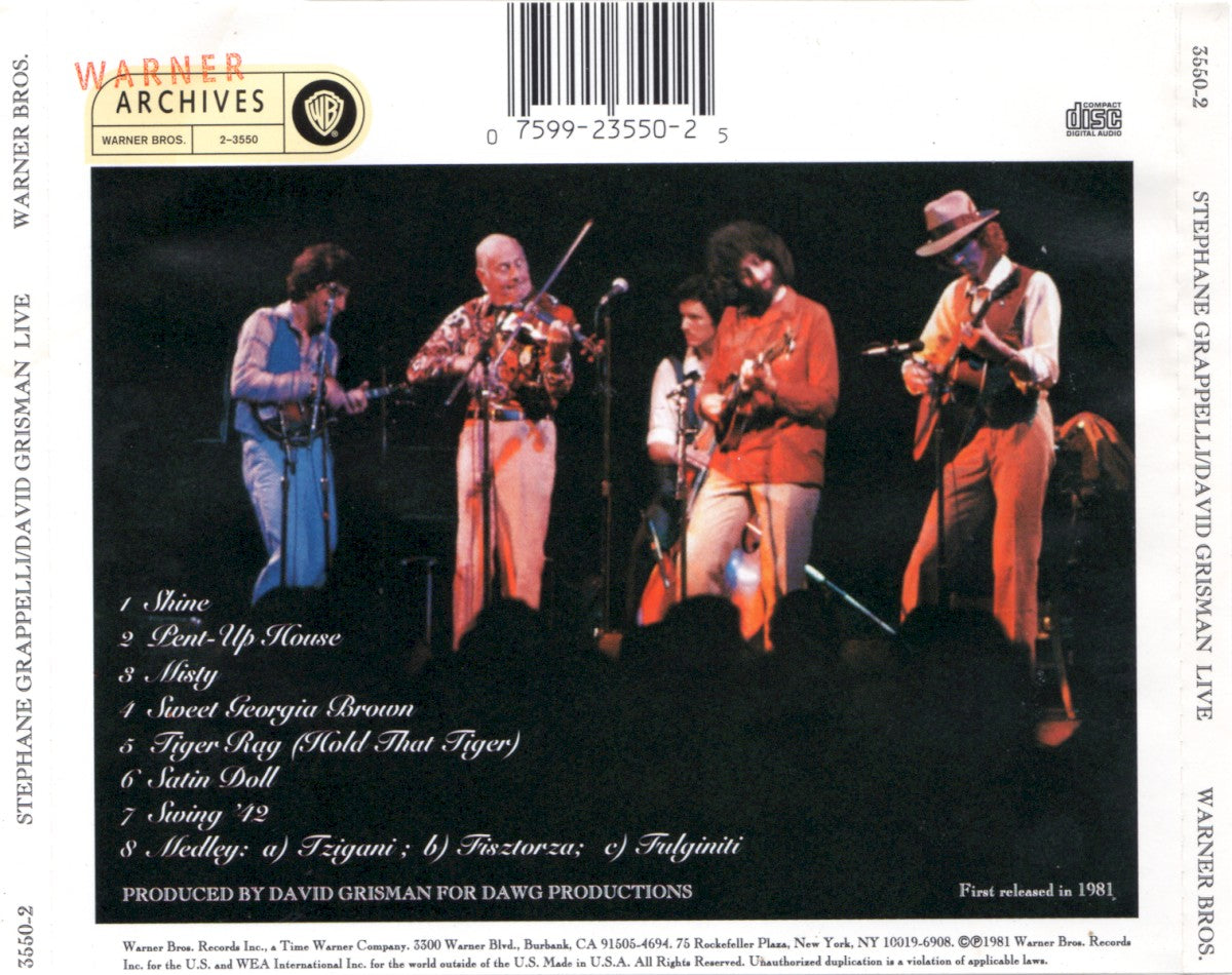 Back Cover: Stephane Grappelli & David Grisman – Live CD | Relix