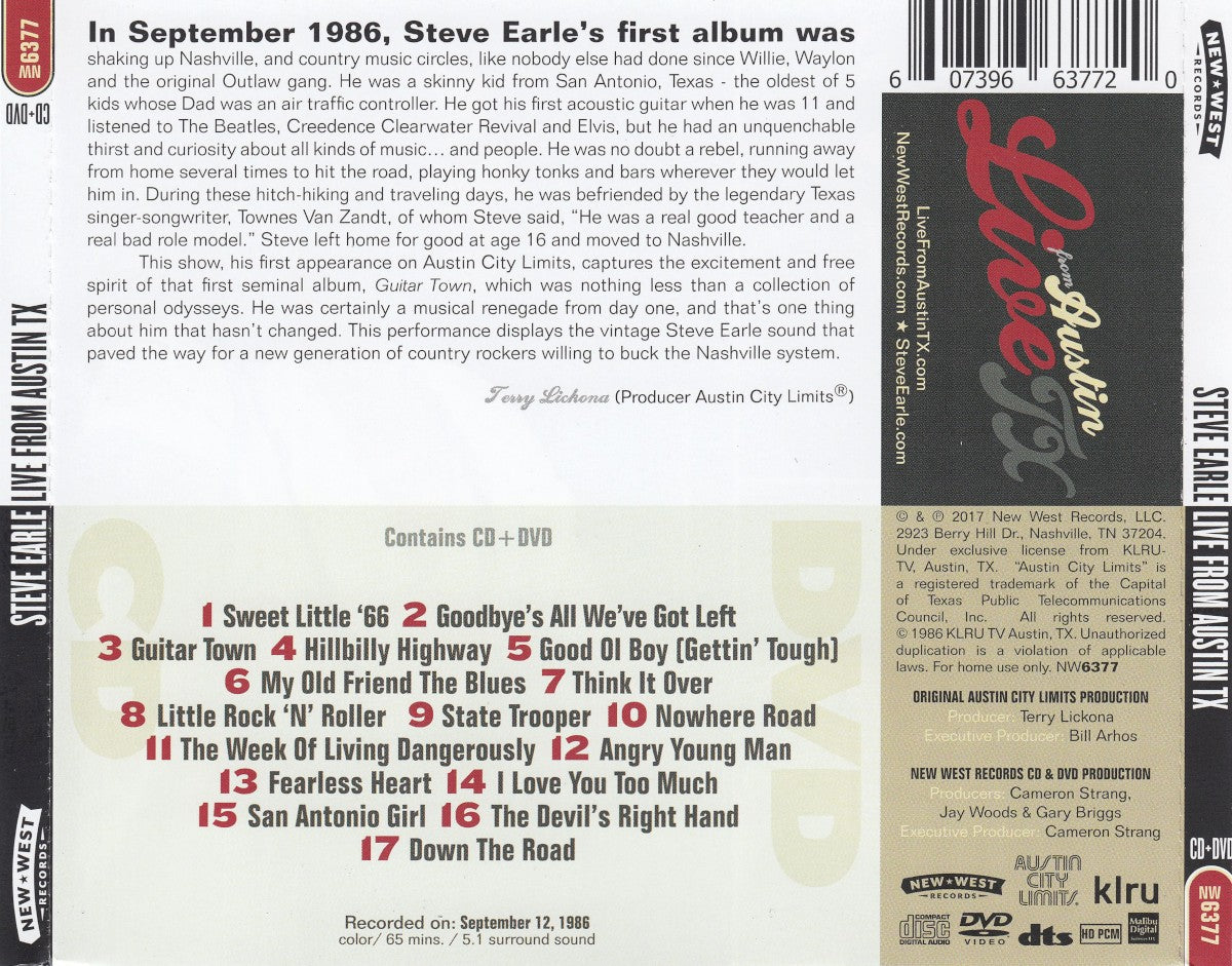 Back Cover: Steve Earle – Live From Austin, TX CD | Relix