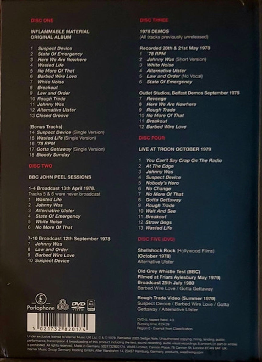 Back Cover: Stiff Little Fingers – Inflammable Material (W/Dvd, Remastered CD) CD | Relix