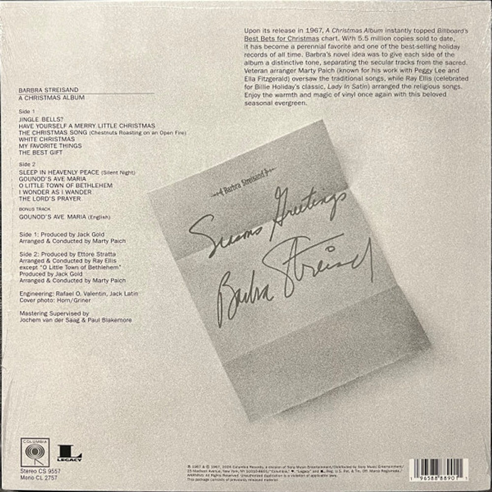 Back Cover: Streisand, Barbra – A Christmas Album Vinyl LP | Relix