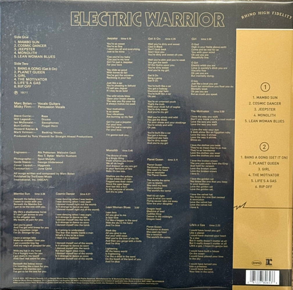 Back Cover: T Rex – Electric Warrior (Brick & Mortar Exclusive, Hifi LP Vinyl) Vinyl LP | Relix