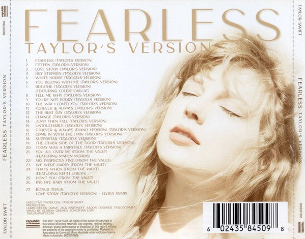 Back Cover: Taylor Swift – Fearless: Taylor's Version (CD) CD | Relix