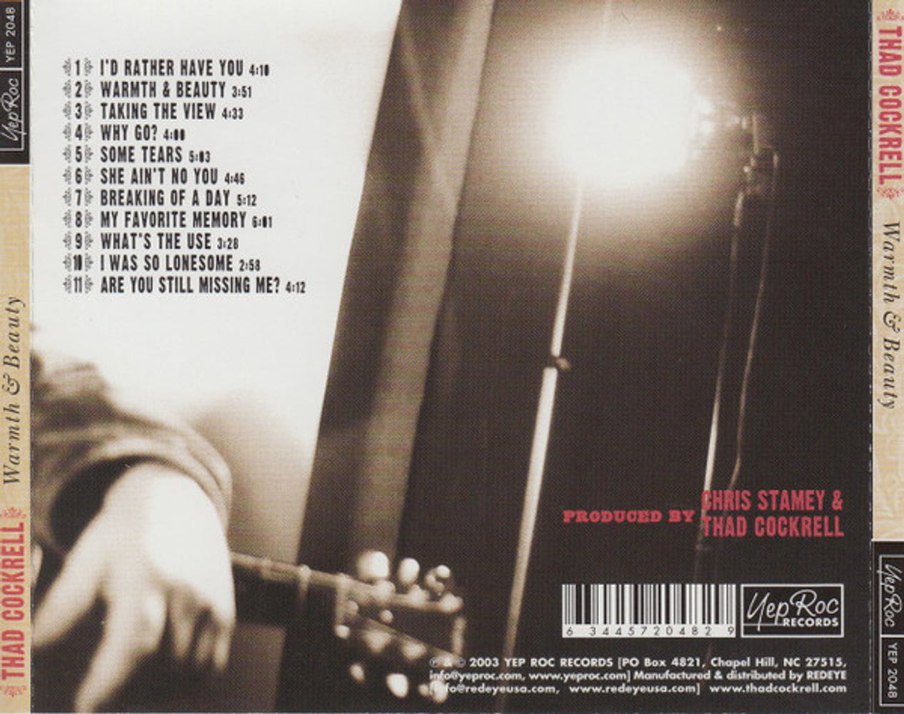 Back Cover: Thad Cockrell – Warmth and Beauty CD | Relix