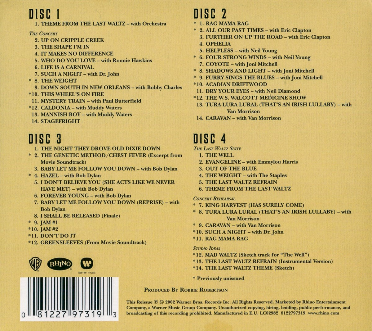 Back Cover: The Band – The Last Waltz (Import CD) CD | Relix