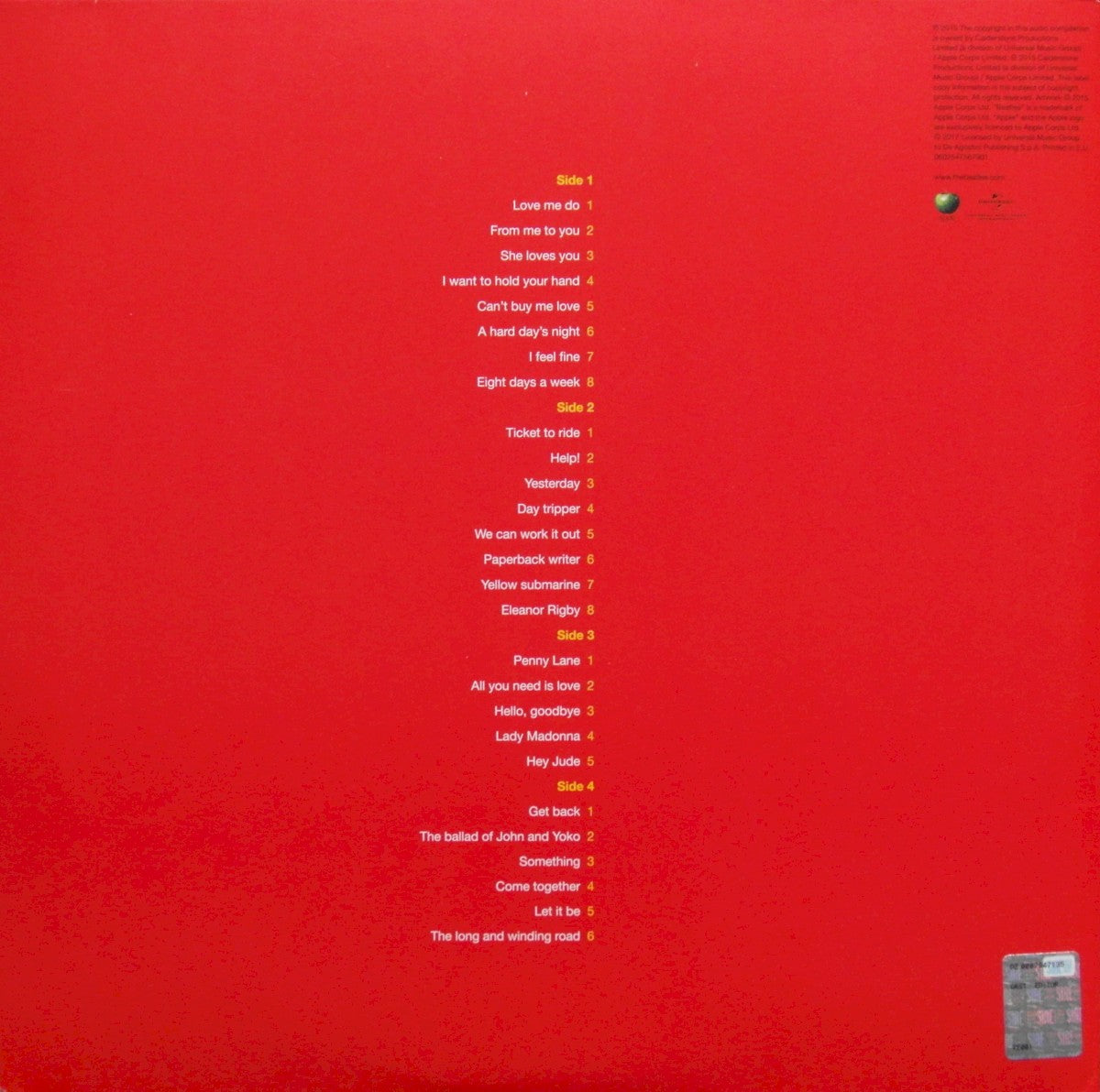 Back Cover: The Beatles – 1 (2 LP Remixed/Remastered) Vinyl LP | Relix