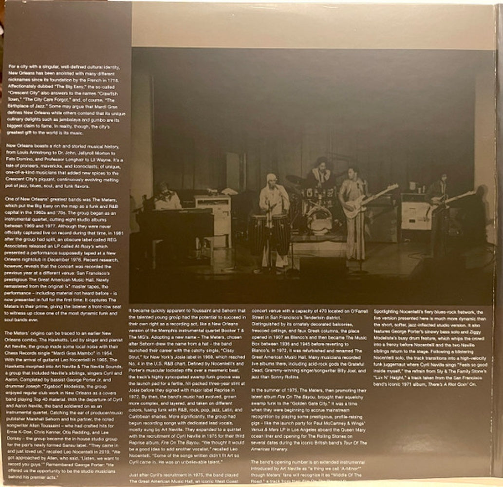 Back Cover: The Meters – Live At the Great American Music Hall CD | Relix