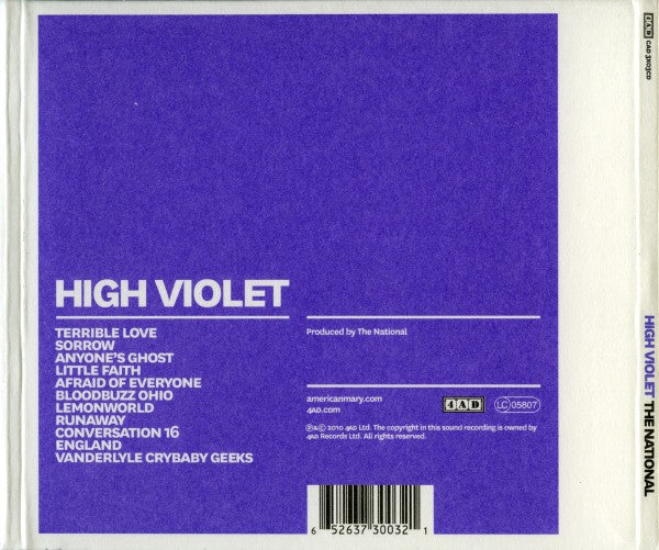 Back Cover: The National – High Violet CD | Relix