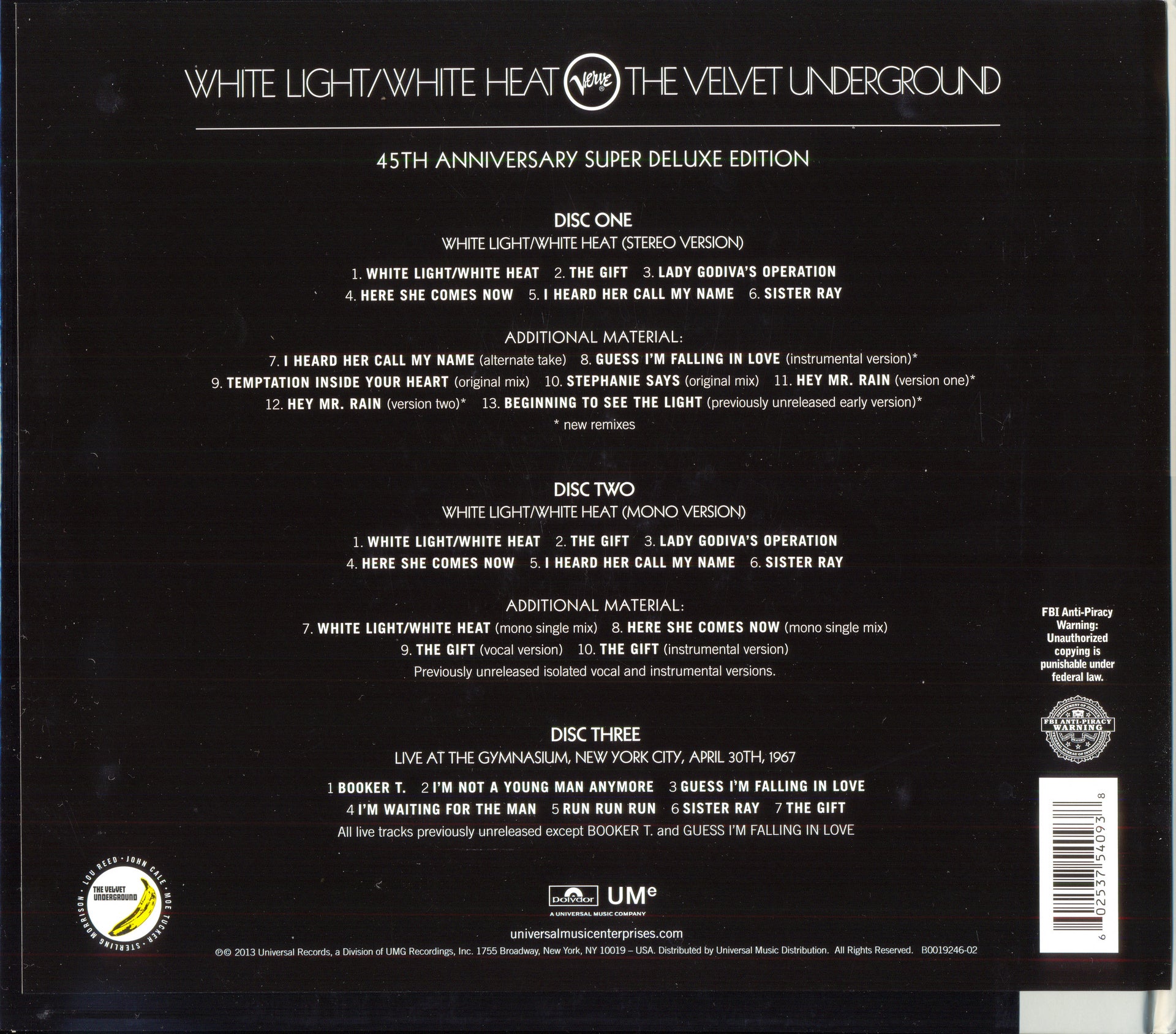 Back Cover: The Velvet Underground – White Light/White Heat Vinyl LP | Relix