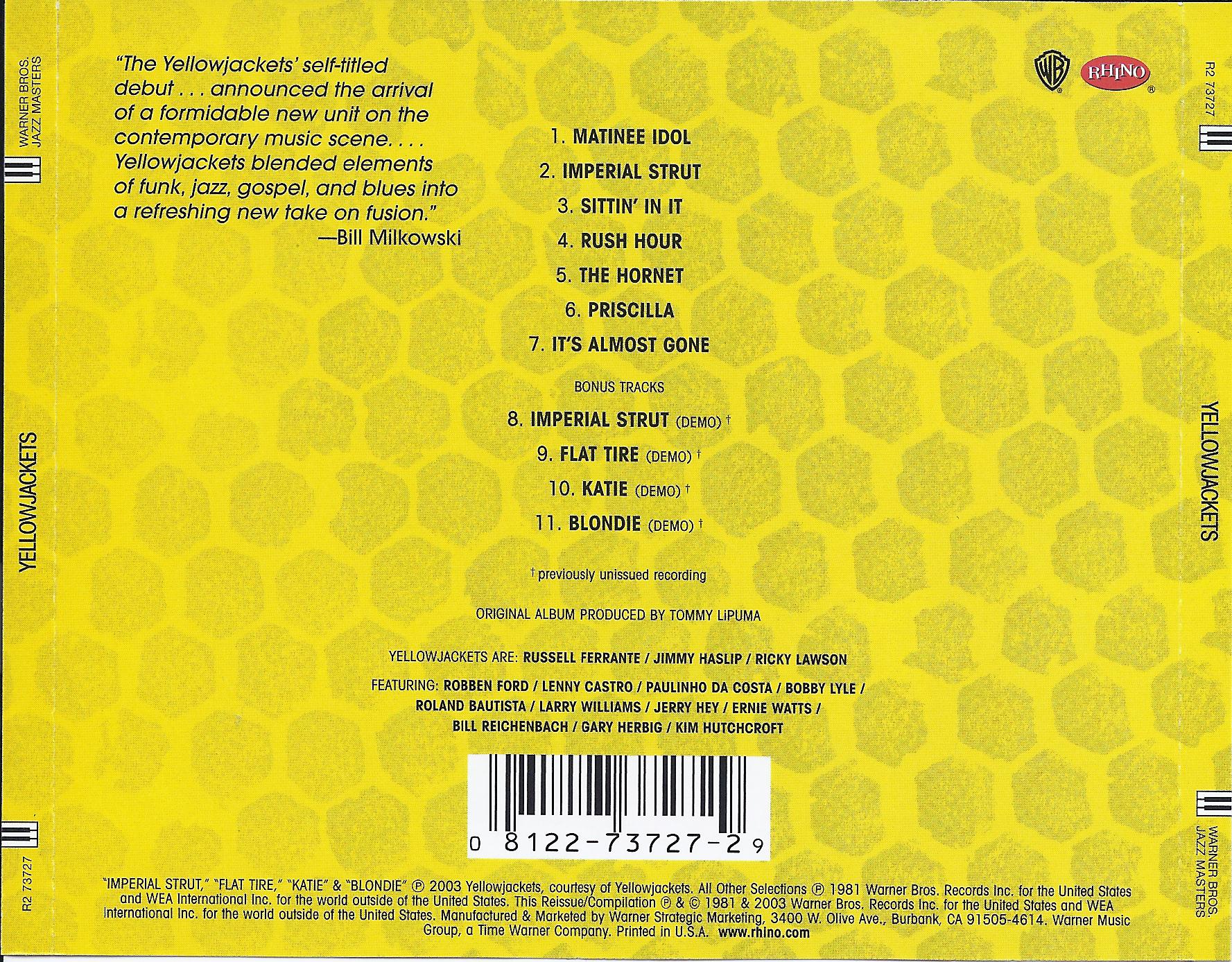 Back Cover: The Yellowjackets – Yellowjackets (Bonus Tracks, Remastered CD) CD | Relix
