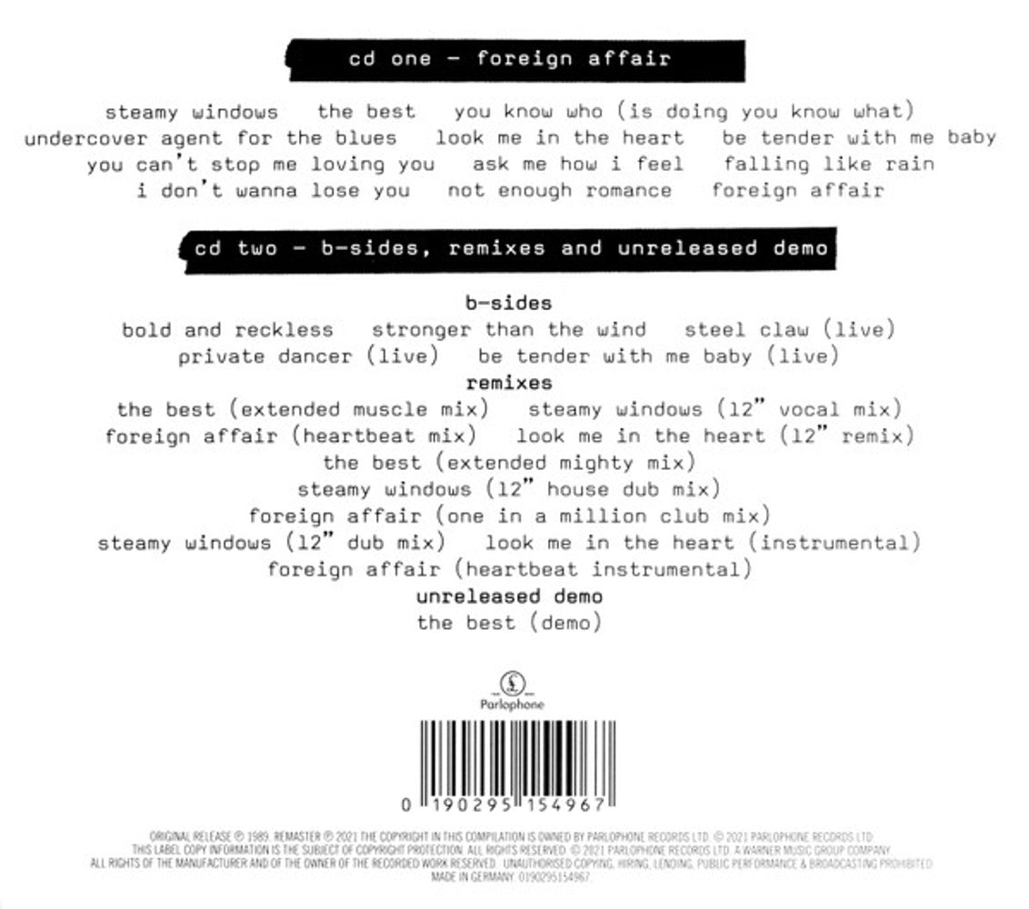 Back Cover: Tina Turner – Foreign Affair: 2020 Remaster CD | Relix