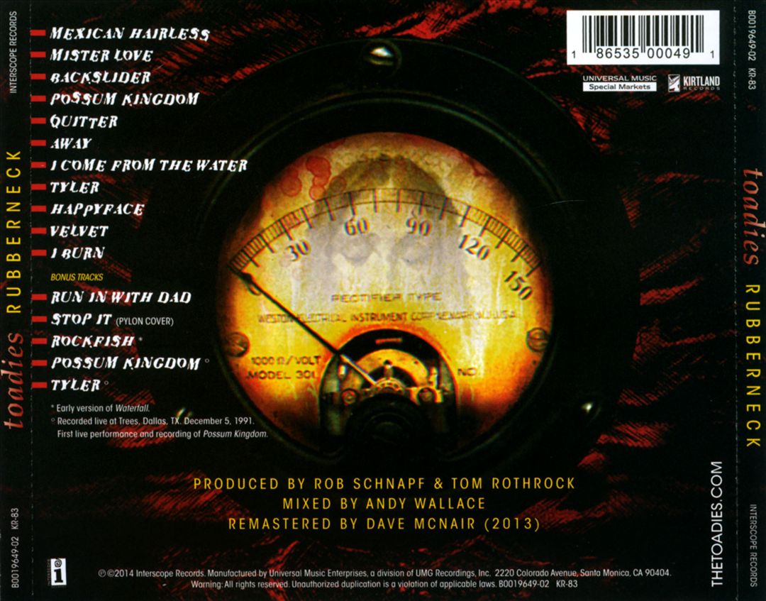 Back Cover: Toadies – Rubberneck Vinyl LP | Relix