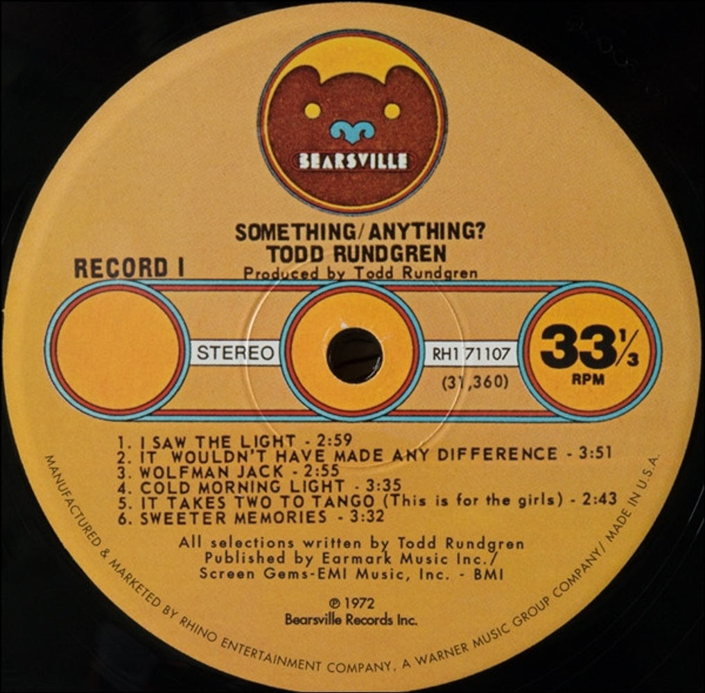 Back Cover: Todd Rundgren – Something / Anything (180 Gram LP Vinyl) Vinyl LP | Relix