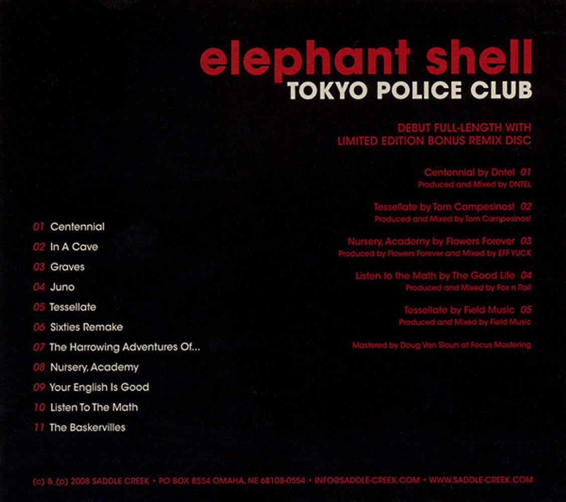 Back Cover: Tokyo Police Club – Elephant Shell (2-CD) CD | Relix