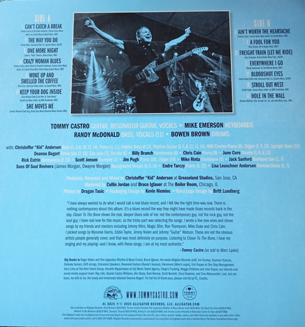 Back Cover: Tommy Castro – Closer To The Bone (Clear Blue LP Vinyl) Vinyl LP | Relix