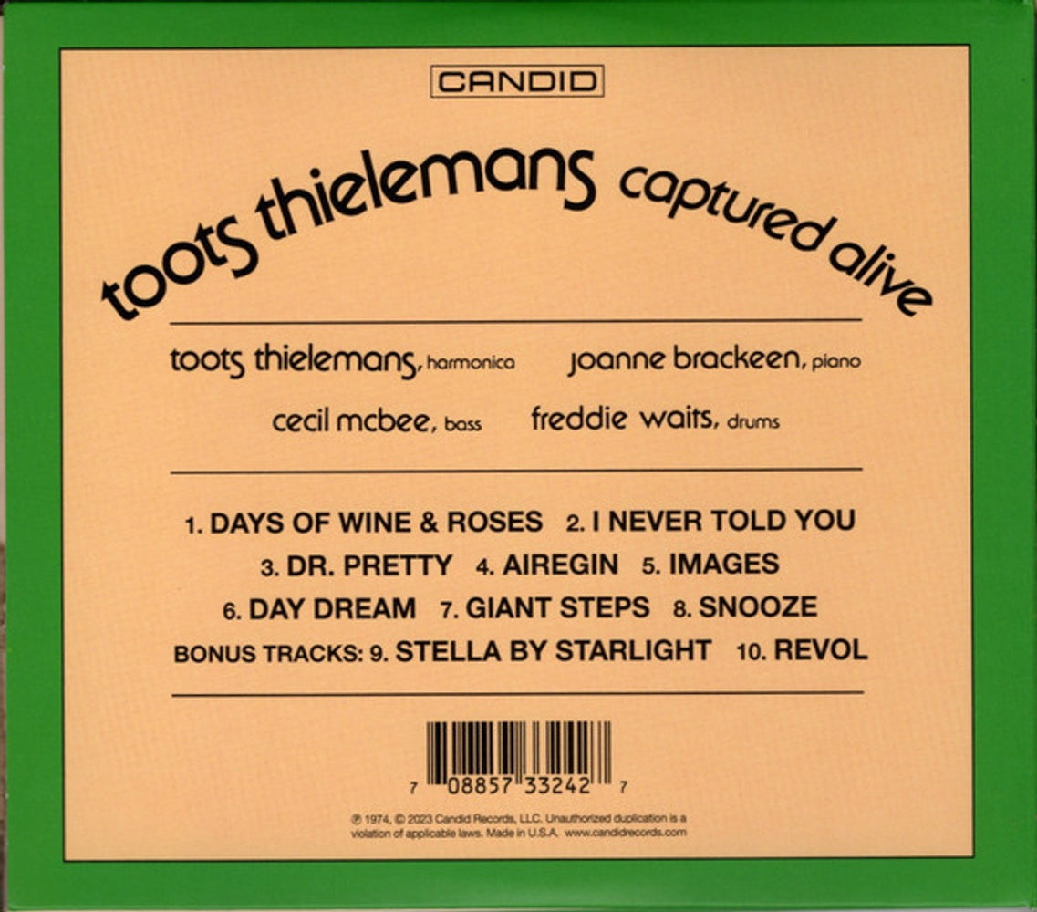 Back Cover: Toots Thielemans – Captured Alive CD | Relix