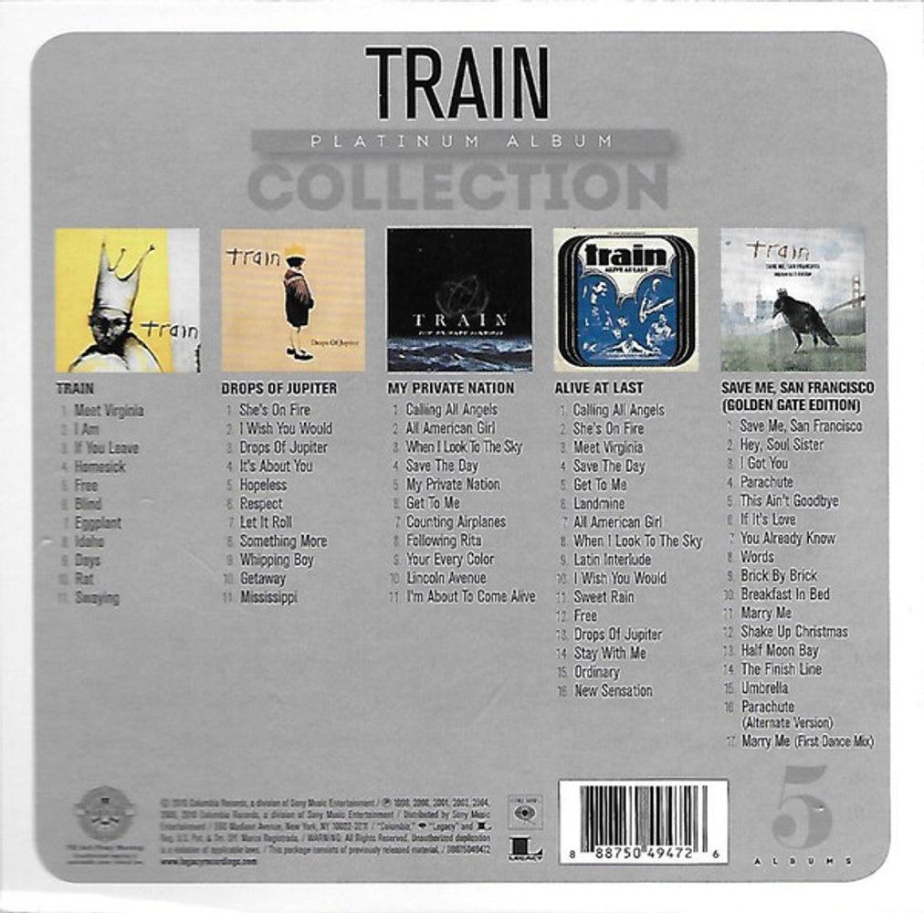 Back Cover: Train – Platinum Album Collection (Box Set CD) CD | Relix