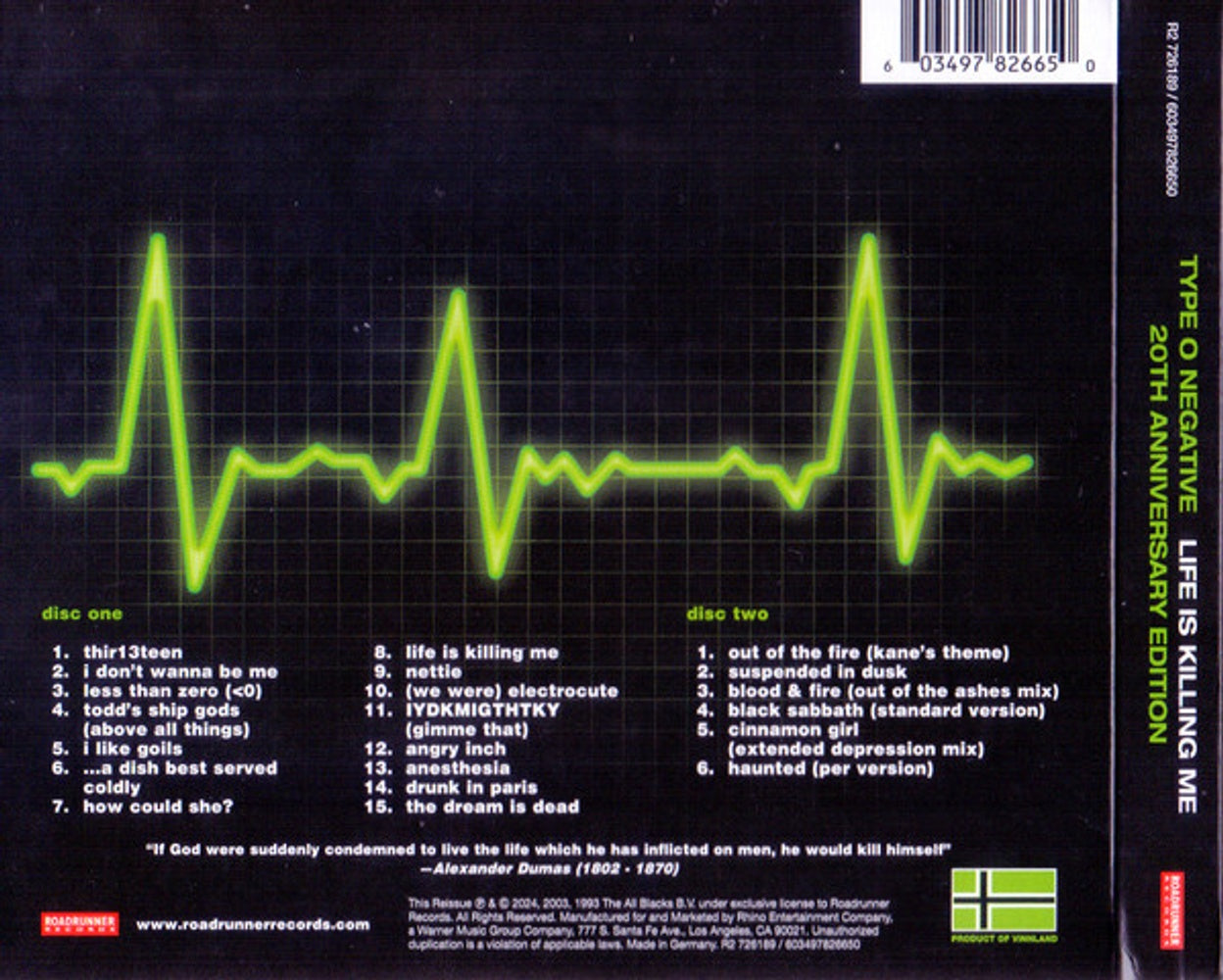 Back Cover: Type O Negative – Life Is Killing Me (Deluxe CD) CD | Relix
