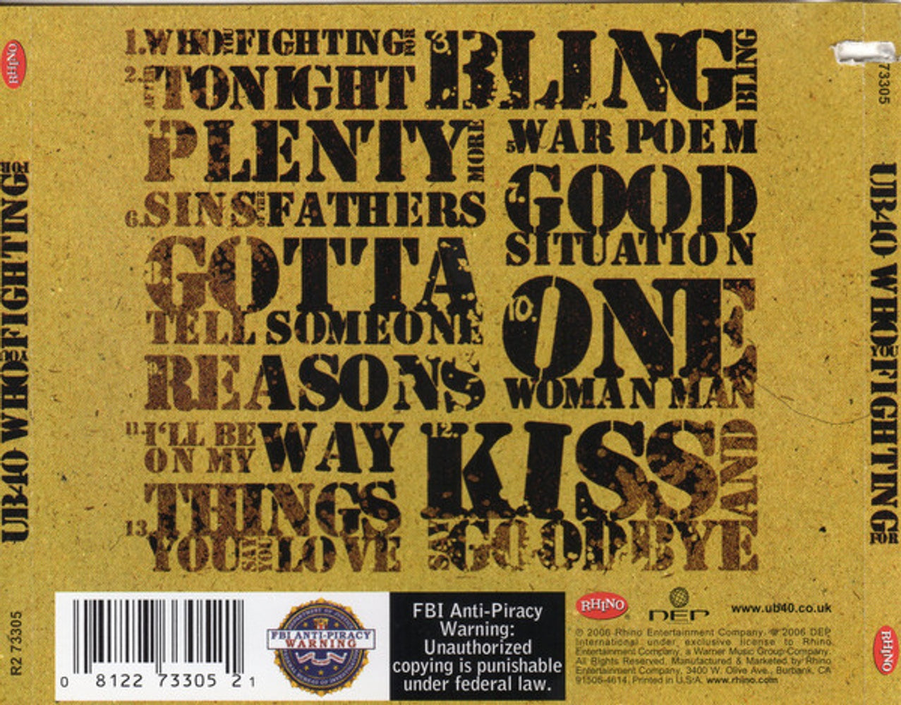 Back Cover: UB40 – Who You Fighting For? CD | Relix