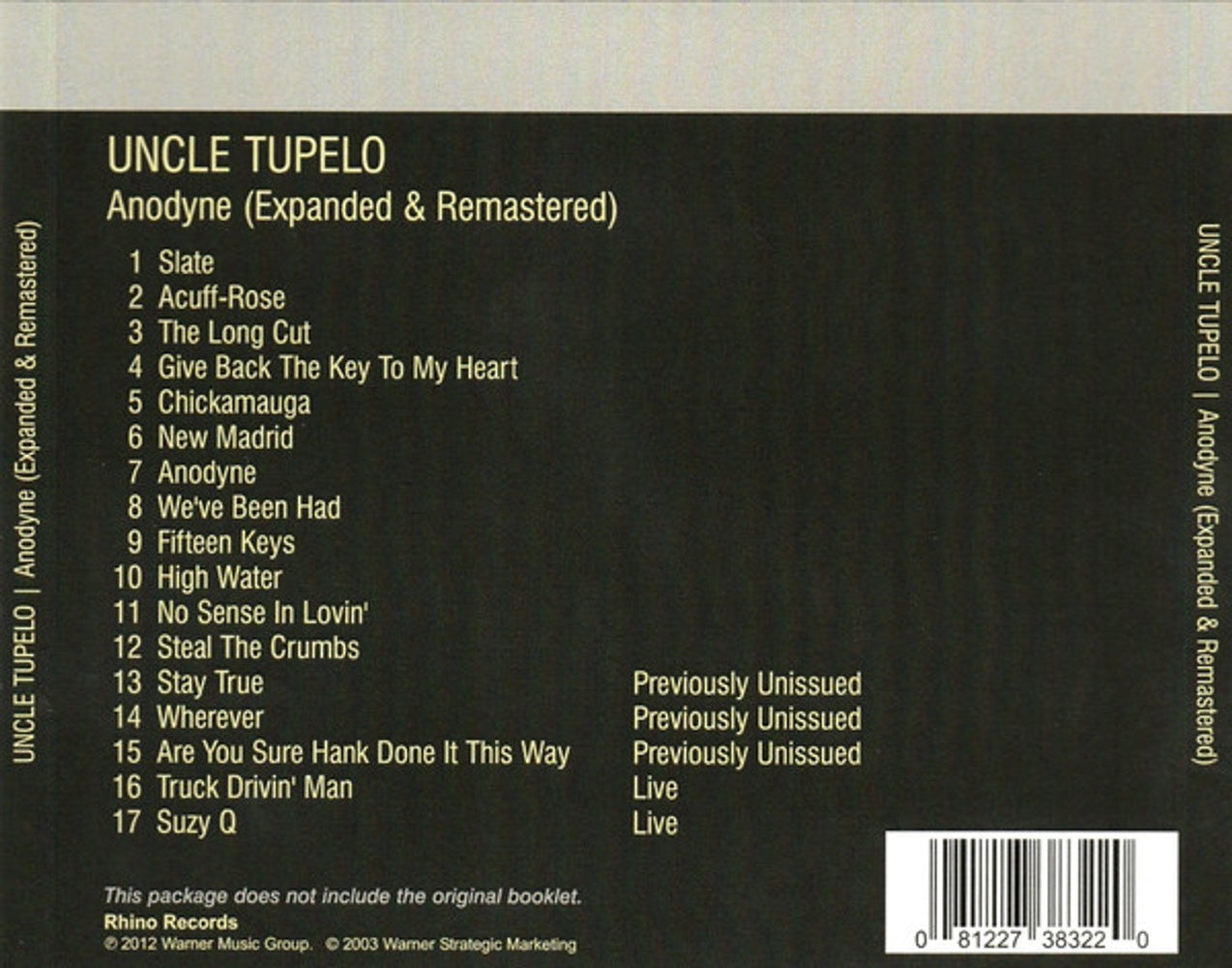Back Cover: Uncle Tupelo – Anodyne (Bonus Tracks, Remastered CD) CD | Relix