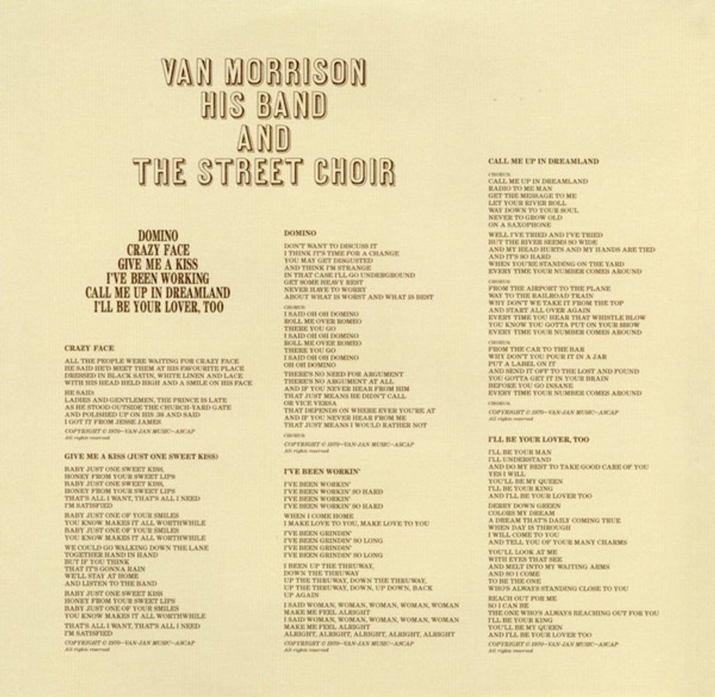 Back Cover: Van Morrison – His Band & the Street Choir (2lp/180g/45rpm) Vinyl LP | Relix