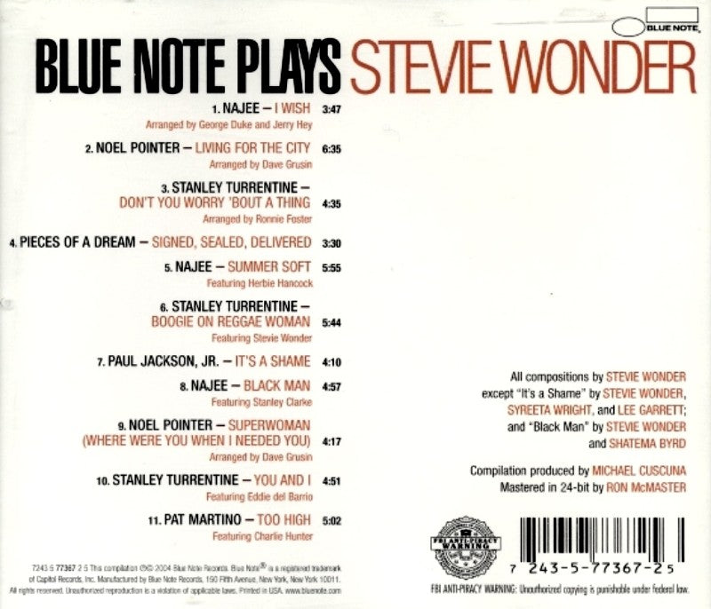 Back Cover: Various Artists – Blue Note Plays Stevie Wonder CD | Relix