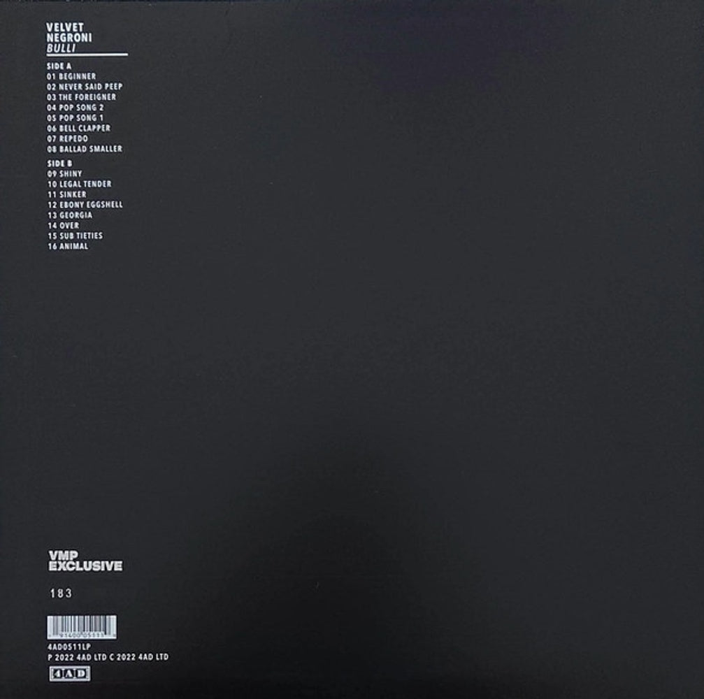 Back Cover: Velvet Negroni – Bulli Vinyl LP | Relix