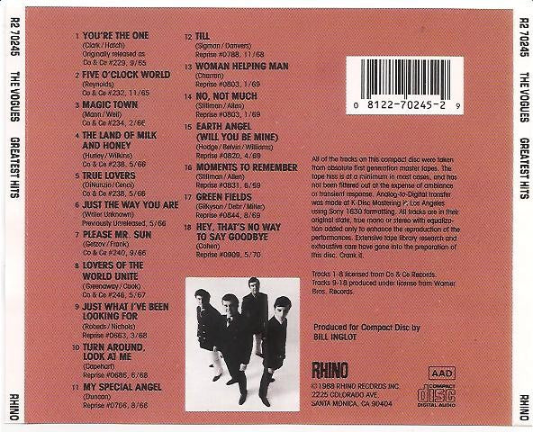 Back Cover: Vogues – Greatest Hits CD | Relix