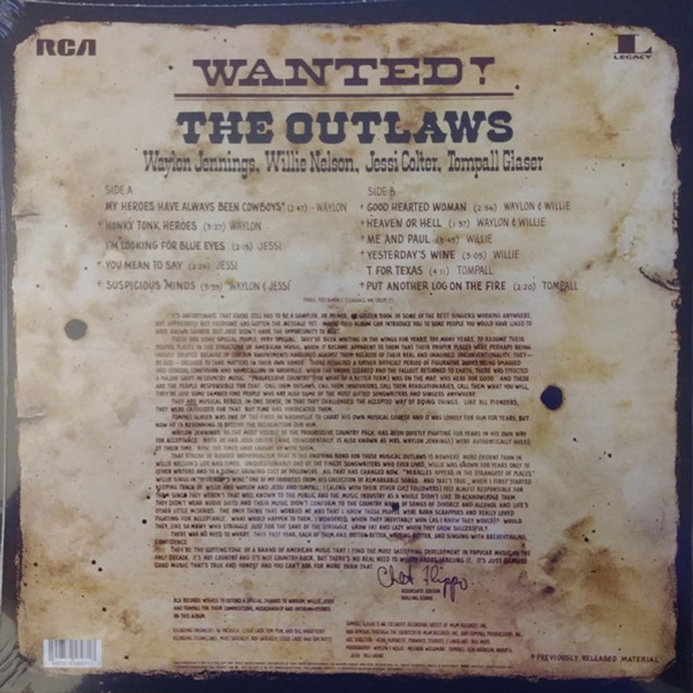 Back Cover: Waylon Jennings / Nelson,Willie / Colter,Jessi – Wanted! The Outlaws Vinyl LP | Relix
