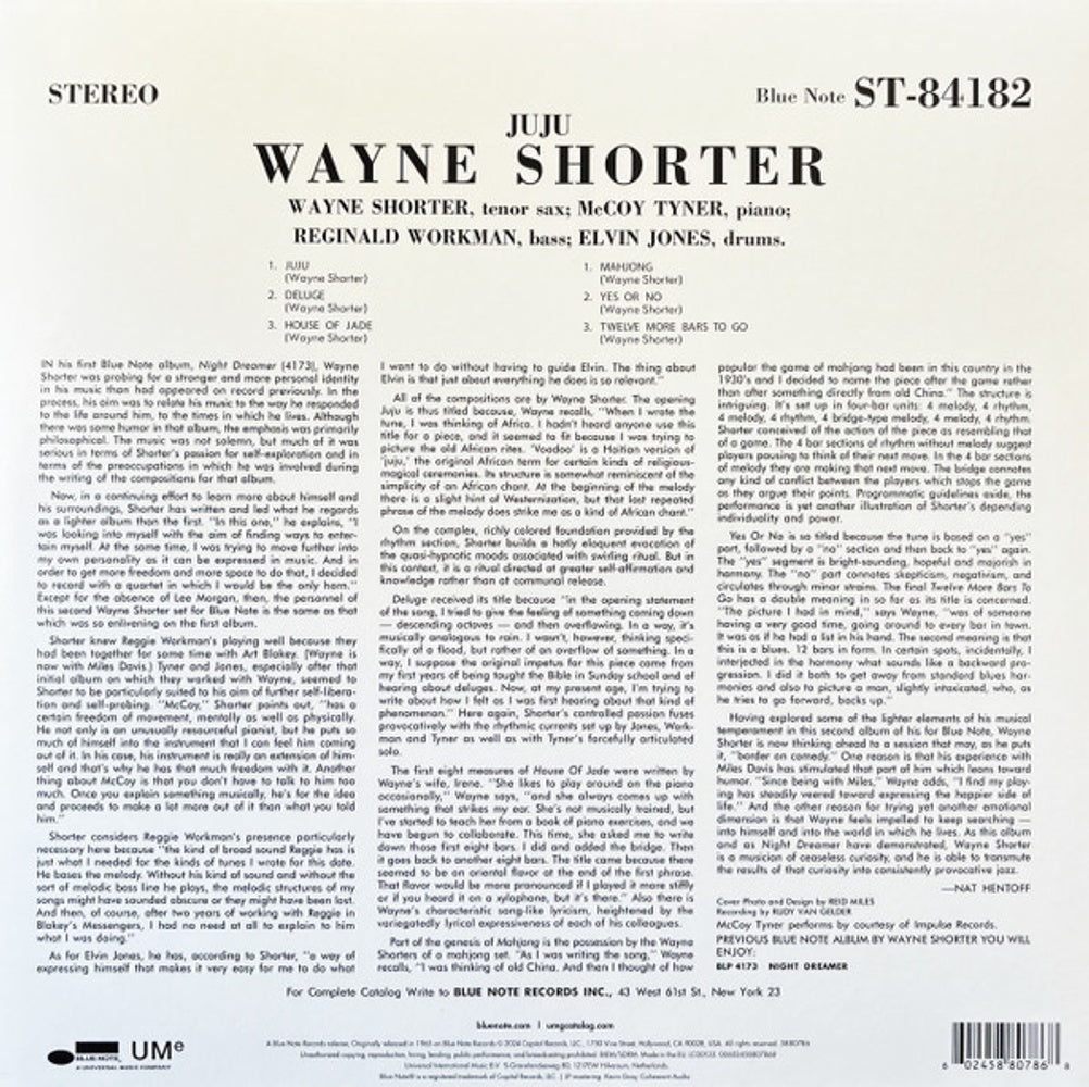Back Cover: Wayne Shorter – Juju (Blue Note Classic Vinyl Edition) Vinyl LP | Relix