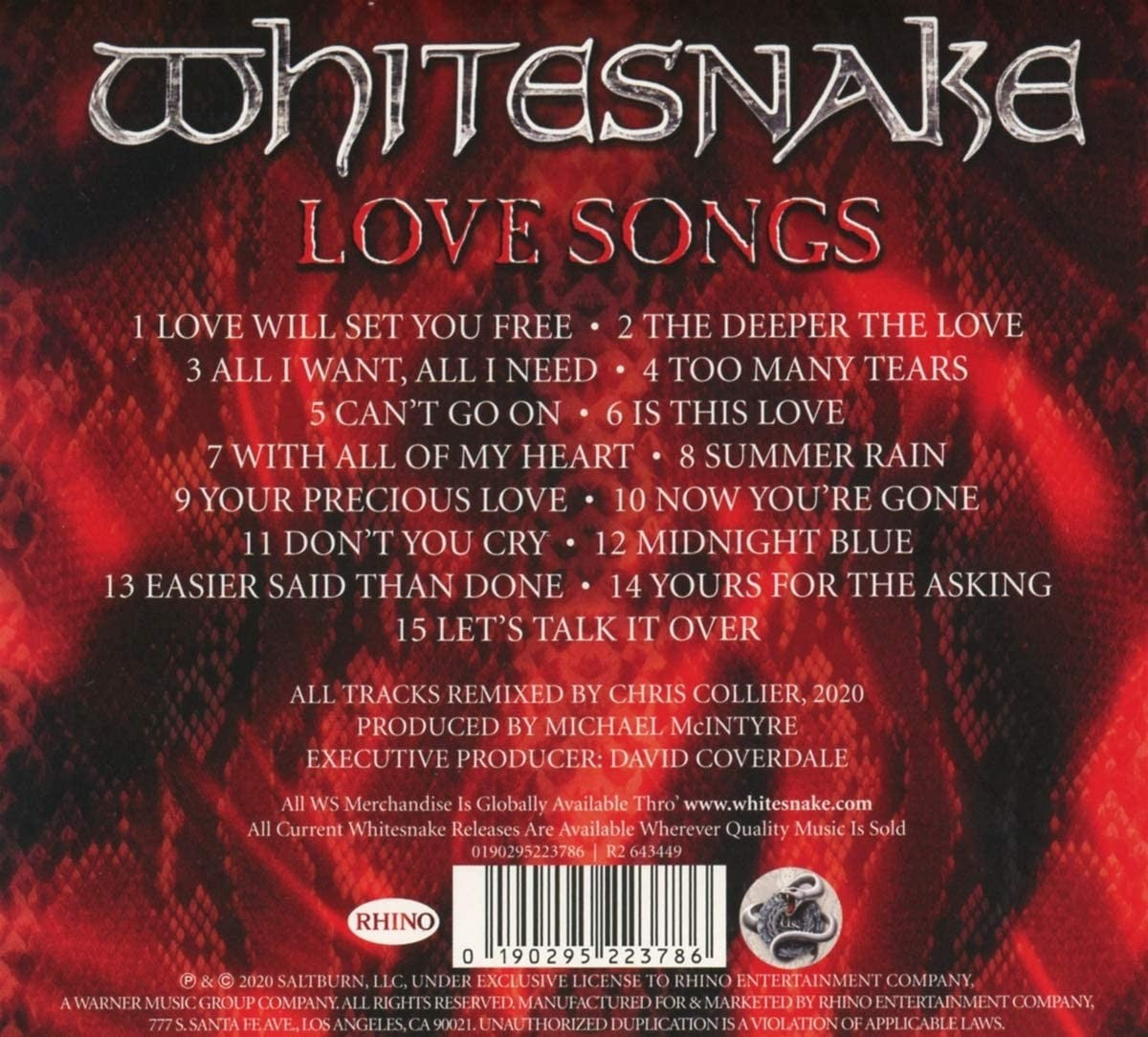 Back Cover: Whitesnake – Love Songs (2020 Remix CD) CD | Relix