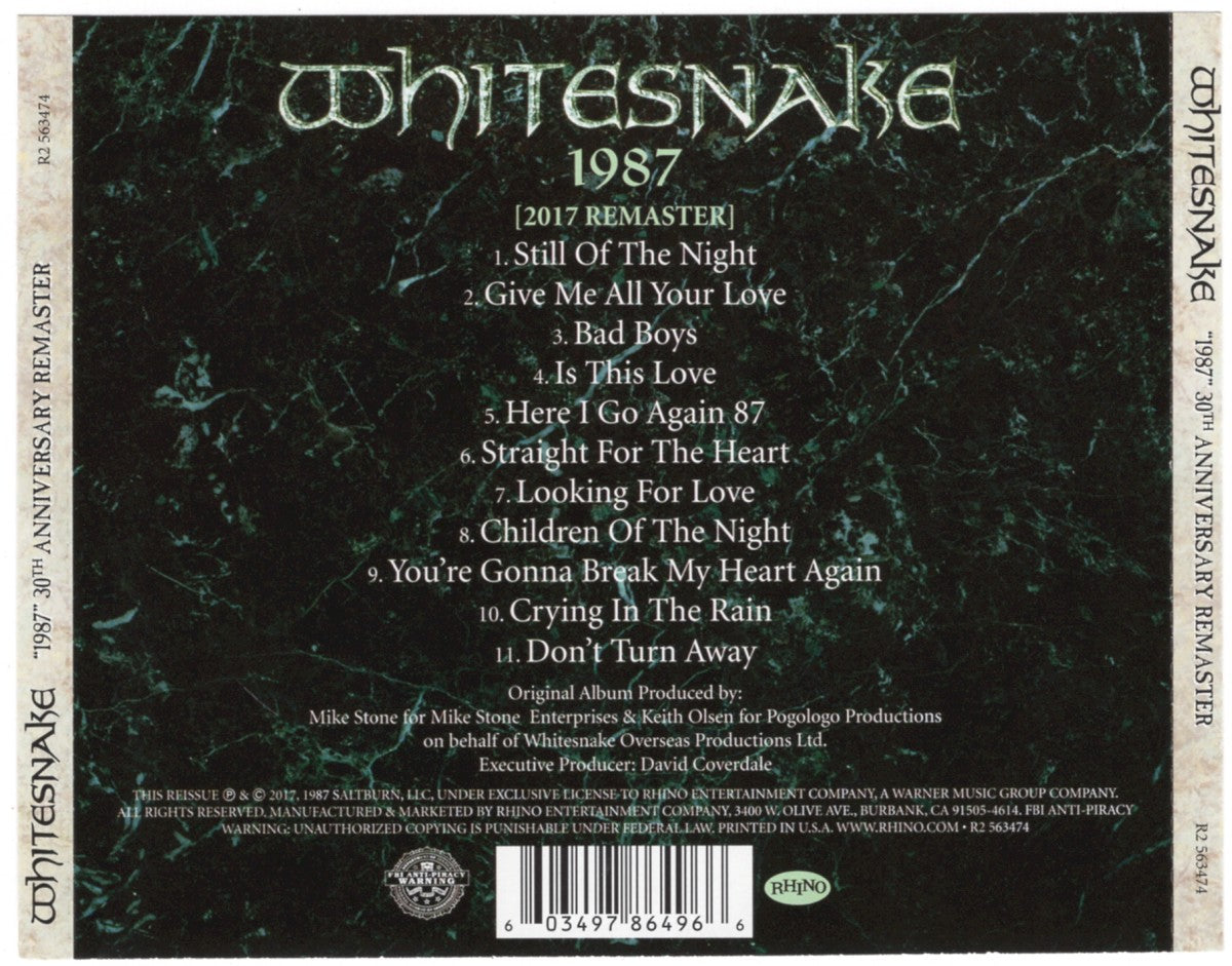 Back Cover: Whitesnake – Whitesnake (30th Anniversary Edition CD) CD | Relix