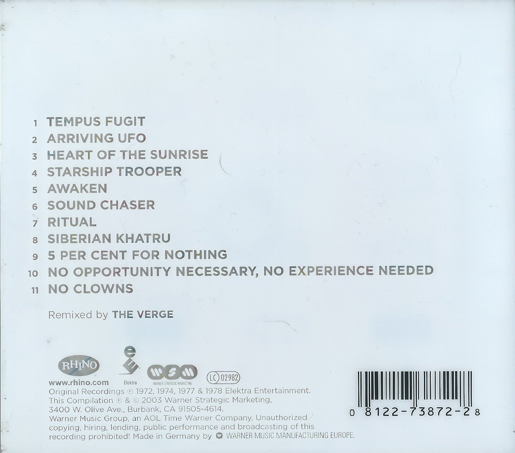 Back Cover: Yes – Yes Remixes CD | Relix