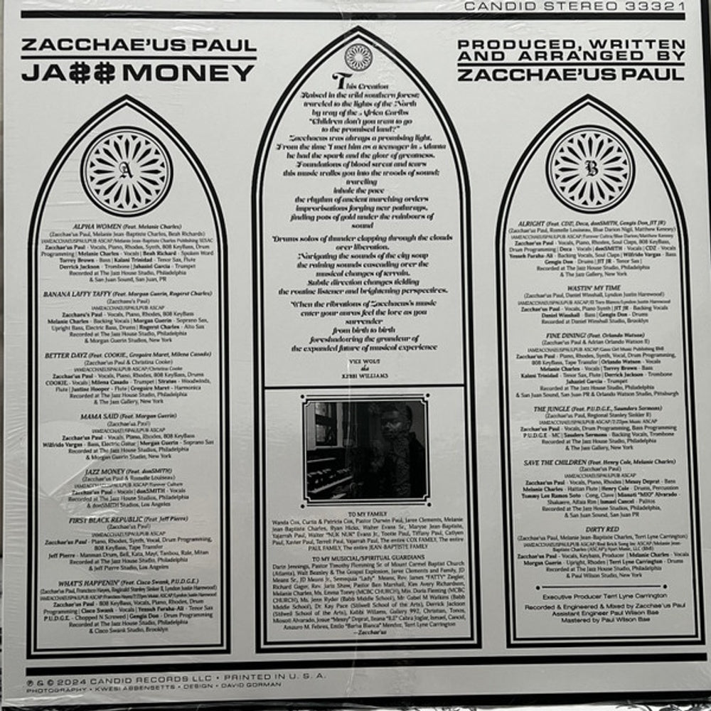 Back Cover: Zacchae'us Paul – Jazz Money Vinyl LP | Relix