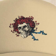 Close-up of the design on the Grateful Dead Bertha Foam Trucker Hat - Khaki