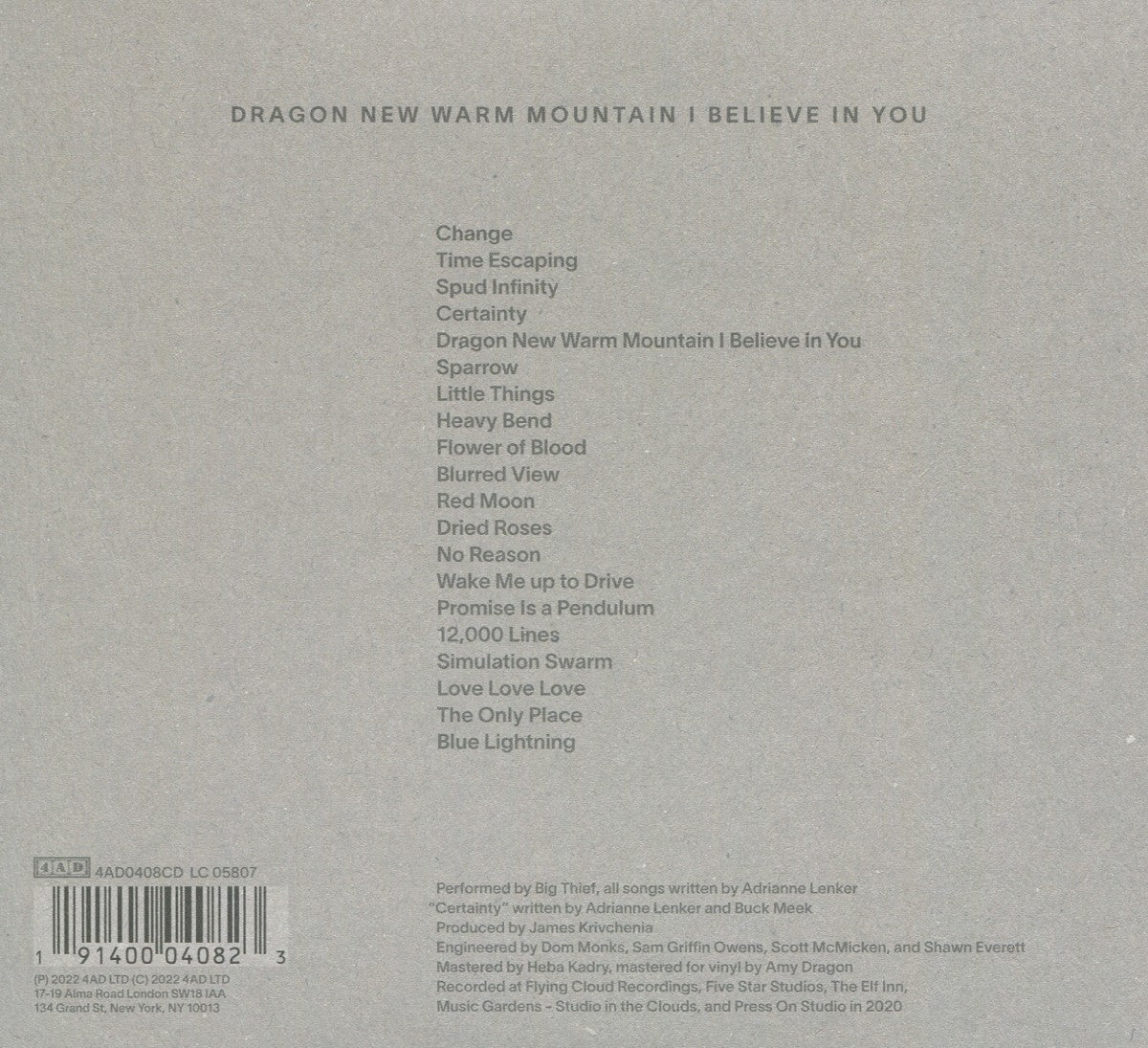Big Thief – Dragon New Warm Mountain I Believe In You – Back Cover – Relix – 1200x1200px