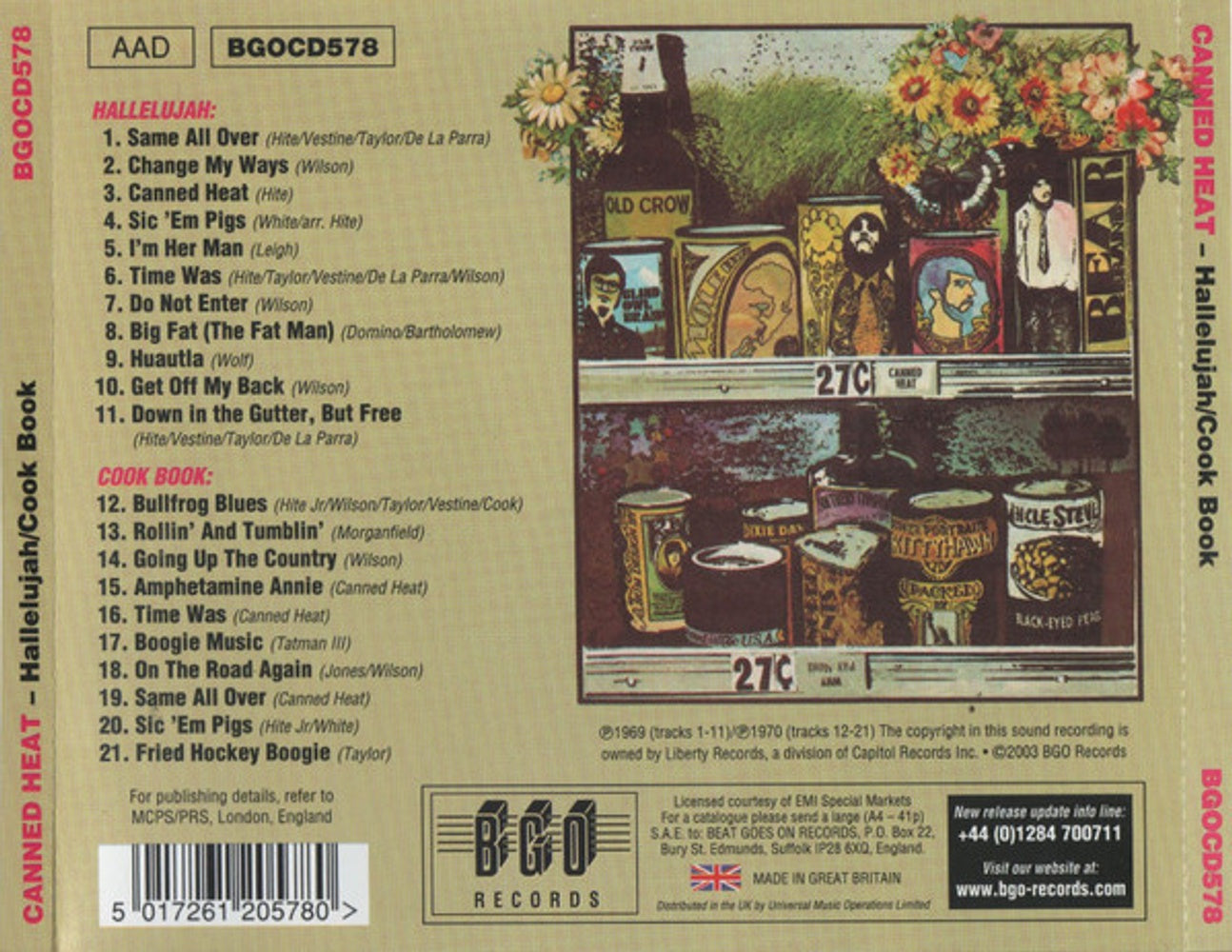 Canned Heat – Hallelujah/Cook Book (Import CD) – Back Cover – Relix – 1294x1000px