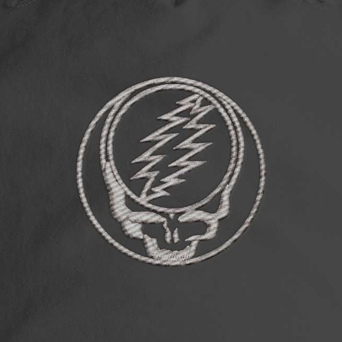 Close-up of the design on the Grateful Dead Embroidered Stealie Surf Rope Cap - Black