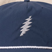 Close-up of the design on the Grateful Dead Embroidered White Bolt Rope Hat - Navy