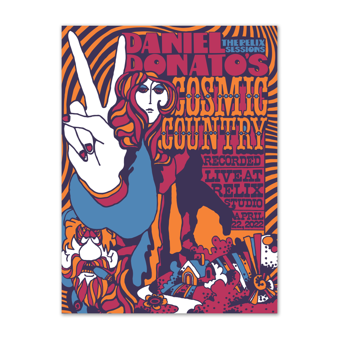 Daniel Donato’s Cosmic Country The Relix Session Orange Edition poster featuring Western psychedelic artwork in warm tones