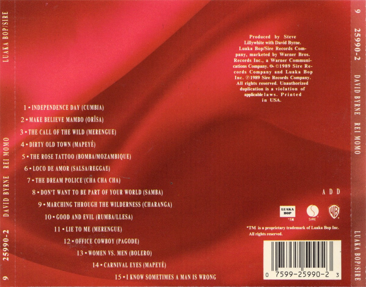 David Byrne – Rei Momo (Import CD) – Back Cover – Relix – 1200x1200px